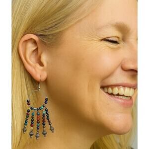 Boho Beaded Earrings Southwest Native Dangle Drop Silver Gold Multicolor 4 in.